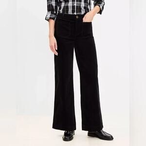 LOFT The Palmer High Rise Wide Leg Corduroy Pants Black 14